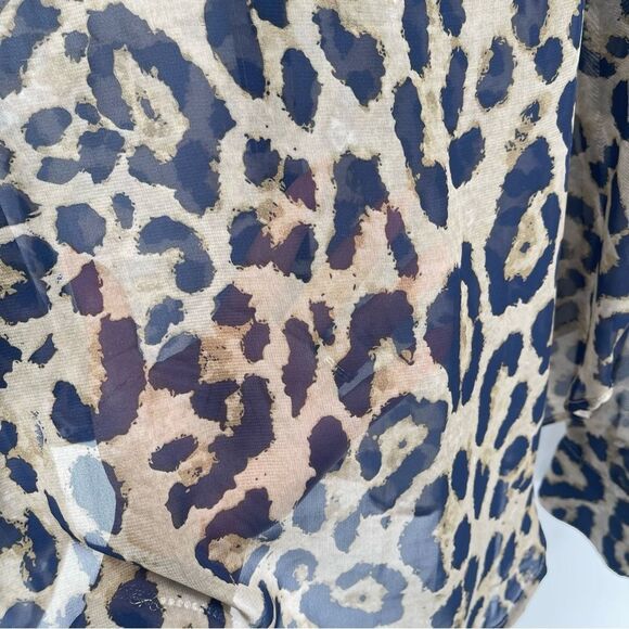 Leopard Print Sheer Button Front Blouse Tan Gold Navy Women’s Large Unbranded - Picture 11 of 12